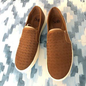 NWT Sofft Brown Woven Slip On Sneakers